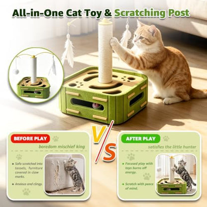 Cat Nail File Scratcher Boxs,Interactive Cats Puzzle Toys with Sisal Column Bell Balls,Indoor Cat Maze Hunting Game Toy for Scratching Mental Stimulation Boredom Relief - Image 4