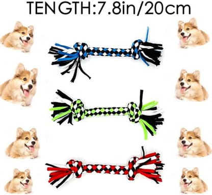 Dog Rope Toys for Small Dogs， Double Knot Ropes Puppy Chew Toys， Cotton Pet Toys for Natural Floss，Multicolored（3PCS） - Image 2