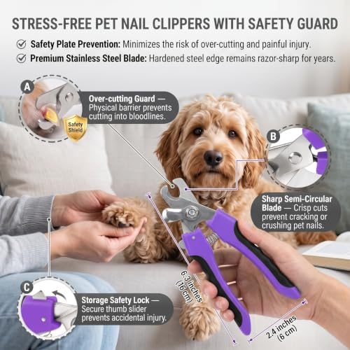 5 PCS Cat & Dog Grooming Kit Brush, Self-Cleaning Slicker Hair Brush, Nail Clipper, Undercoat Rake, Pet Bath Brush with Removable Screen,Pet Comb for Short & Long Haired Dogs Cats, Purple - Image 5