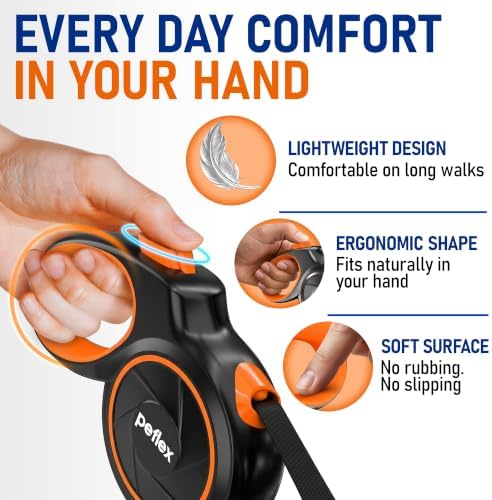 20.1 ft Retractable Dog Leash for Dogs 10–100 lbs - Heavy Duty Tape Leash with Strong Nylon Tape - 360° Swivel Control - One-Click Brake & Lock - Ergonomic Non-Slip Grip for Safe & Easy Daily Walks OR - Image 3