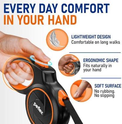 20.1 ft Retractable Dog Leash for Dogs 10–100 lbs - Heavy Duty Tape Leash with Strong Nylon Tape - 360° Swivel Control - One-Click Brake & Lock - Ergonomic Non-Slip Grip for Safe & Easy Daily Walks OR - Image 3