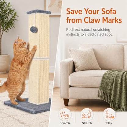 Cat Scratching Post for Indoor Cat, 32 Inch Large Cat Scratcher Grey - Image 5