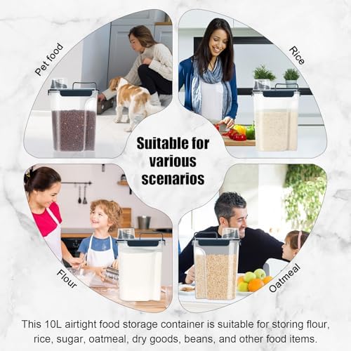 LEAWALK 10-13 Lbs Upgrade Capacity Dog Cat Food Storage Container, Pet Dog Treat Container, Airtight, Clear Bucket Body, With 2-Cup Scoop, Handle, Large Nozzle, 4-Safety Buckles, Easy to Clean, Blue - Image 6