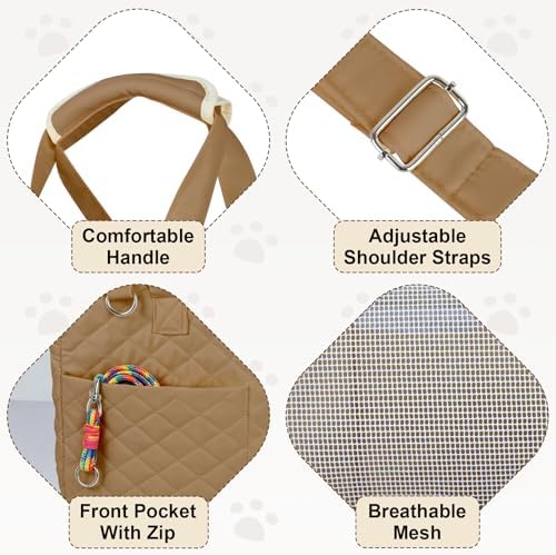 YooxArmor Dog Purse Carrier for Small Dogs & Cats, Foldable Soft Tote for 5-14lbs Pets, Large Pockets, Safety Leash & Removable Mat for Walking Shopping Outdoor, Khaki - Image 3