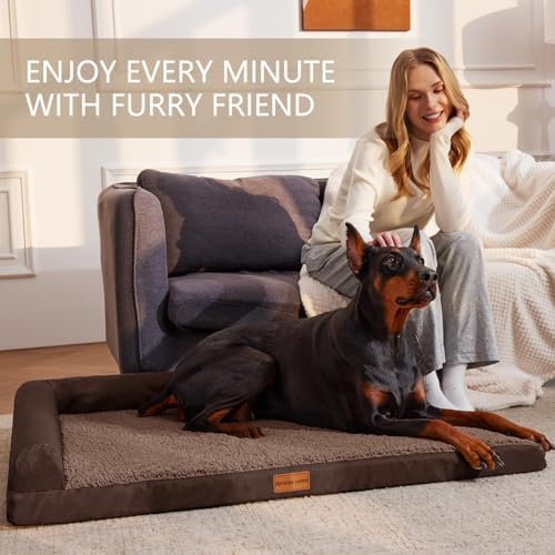 Patas Lague Orthopedic Large Dog Bed Washable Pet Sofa Bed 48''X30''Brown - Image 2