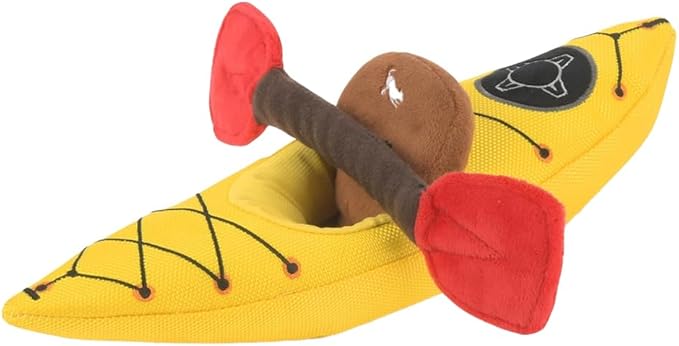 P.L.A.Y. Cute Plush Dog Toys - Camping, Outdoor Themed Durable Squeaker Chew Toy, Great for Puppies & Small, Medium, Large Dogs - Machine Washable, Recycled Materials (Camp Corbin K9 Kayak)