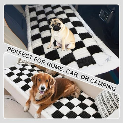 Backseat Pet Bed Mat Non-Slip Dog Car Seat Cover Scratch Chew Resistant Dog Blanket for SUVs, Trucks & Sedans 23" x 51" Easy Clean Comfortable Car Travel Pet Pad, Black and White - Image 6