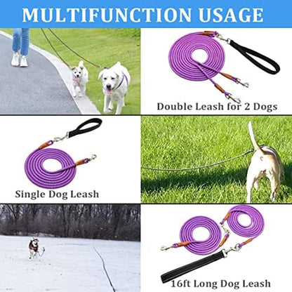 8 FT Double Dog Leash, 2 Way Mulitiple Dog Leash Detachable No Tangle with Soft Padded Handle, 1/4" Rope Dual Lead for 2 Dogs Outdoor Walking (Pink Blue) - Image 7
