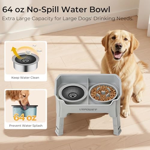 URPOWER Mess Proof Elevated Dog Bowls 4 Height Adjustable Raised Stand - Image 2