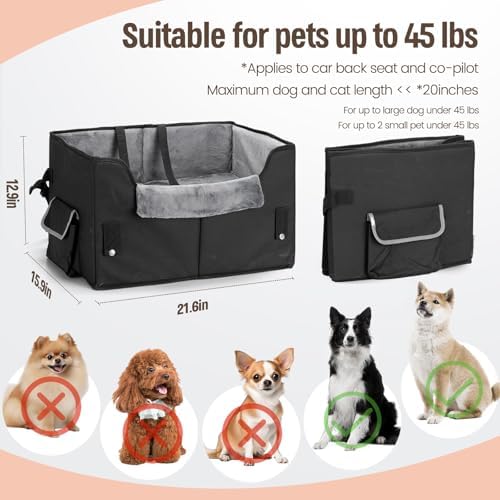 Dog Car Seat for Medium or Large Dogs Size Portable Car Booster Seat for Dogs with Harness and Thick Cushion, Perfect for Small Pet up to 45lbs(Black) - Image 2