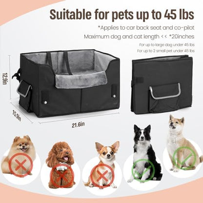 Dog Car Seat for Medium or Large Dogs Size Portable Car Booster Seat for Dogs with Harness and Thick Cushion, Perfect for Small Pet up to 45lbs(Black) - Image 2