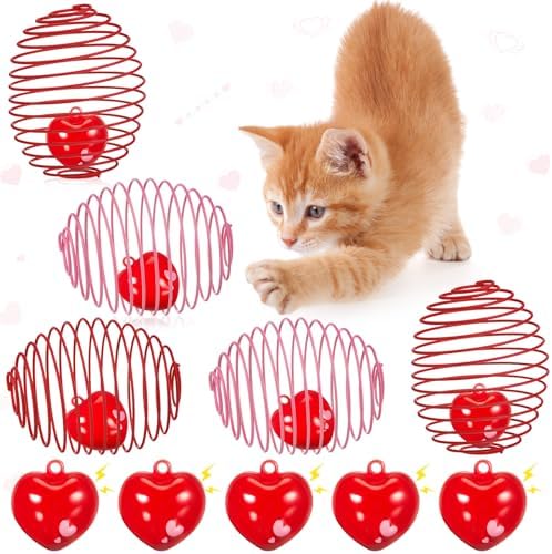Jecery 5 Pcs Cat Toys Spring,Heart Bel,Pink Red by Jecery