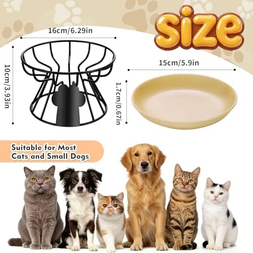 Shallow Cat Dishes with Metal Stand,Elevated Cat Bowl,Ceramic Cat Bowls,Raised Cat Food Bowls,Pet Feeder for Indoor Cats,Kitten and Small Dogs, Dishwasher Safe - Image 2