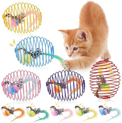 Jecery 5 Pcs Cat Toys Spring,Bird,Multicolor by Jecery