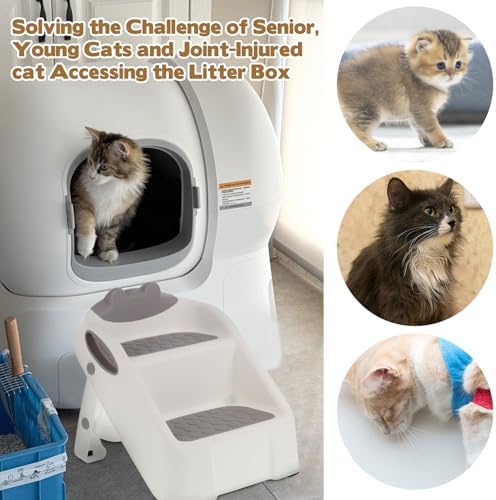 Cat Ramp for Litter Box,White Plastic Cat Ramp Fit for Automatic Litter Box,Double Layer Steps with Non-Slip Rubber Feet, Step for Small & Elderly Cats - Image 4