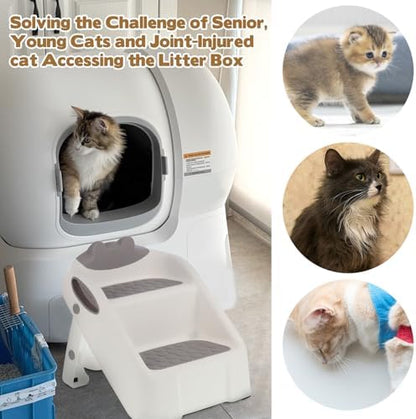 Cat Ramp for Litter Box,White Plastic Cat Ramp Fit for Automatic Litter Box,Double Layer Steps with Non-Slip Rubber Feet, Step for Small & Elderly Cats - Image 4