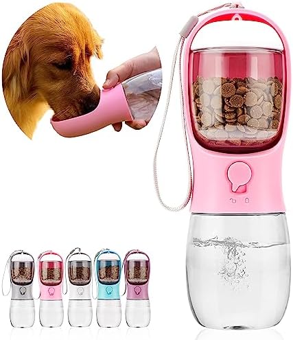 Dog Water Bottle with Food Container, Portable Leak Proof Pet Water Dispenser for Walking Hiking Travel, Puppy Essentials Accessories for Small Large Dogs, Dog Gifts (10oz/15oz/19oz) by AVELORA