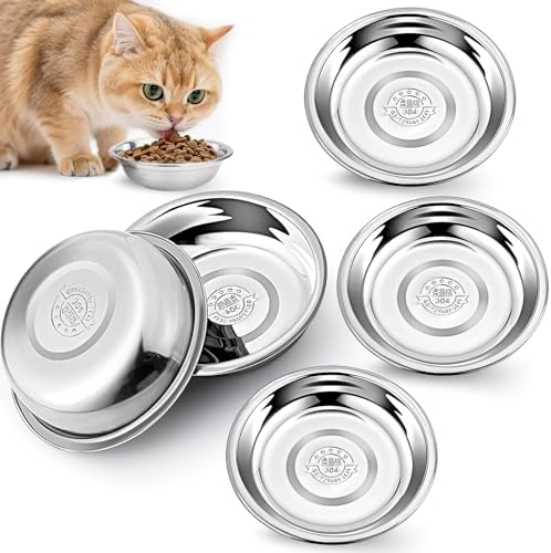 5 Pcs Stainless Steel Cat Bowls, 5.5 in Shallow Wide Cat Food Bowls by IJRPLM