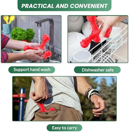 Dog Chew Toys for Aggressive Chewers Large Breed,Indestructible Bones Toy，Durable Cleaning Toothbrush Natural Rubber Dog Toys… (Red) - Image 5