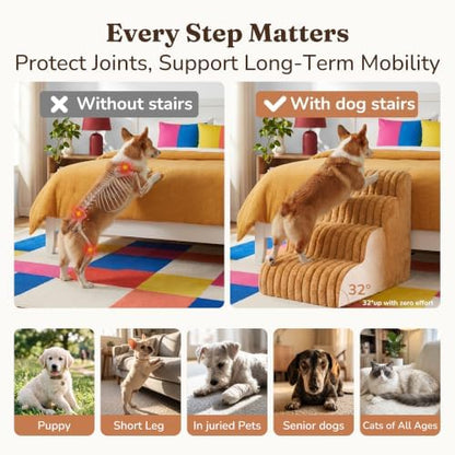 Den&Den 4 Step Dog Stairs for Small Dogs, 17.7" H High-Density Camel Steps - Image 5