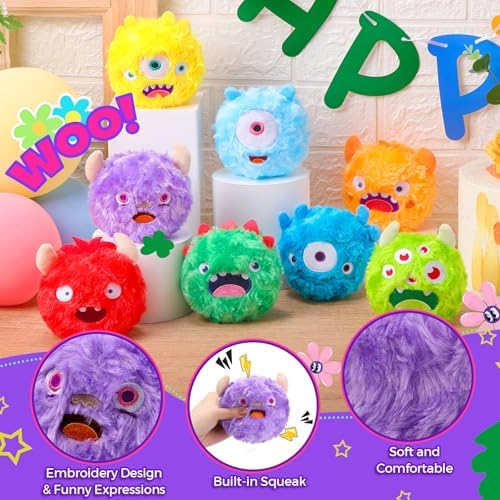 HyDren 8 Pack Plush Squeaky Dog Ball Dog Toys Gift for Small Medium Teething Puppy 2 In1 Fuzzy 4" with Squeakers Cute Funny Chewing Toys for Pet Gift(Funny) - Image 3