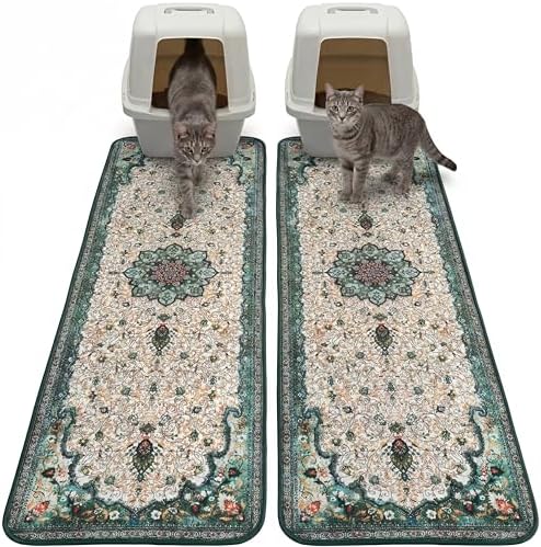 Hompet Cat Litter Mat 2 Pack, 20x60 Large Machine Washable Trapping Mats for Cats, Super Absorbent & Urine-Proof Cat Litter Box Mat for Floor, Waterproof & Non Slip Kitty Litter Rug by Hompet