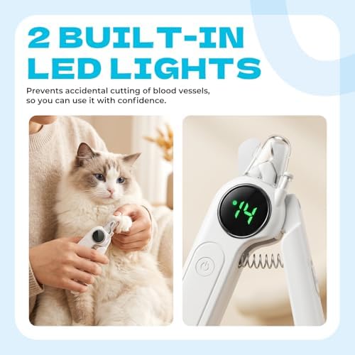 2-in-1 Pet Nail Clipper with LED Light and Digital Display – Upgraded Cat and Dog Nail Grinder with Safety Guard, USB Charging, Splash-Proof, Low-Noise, Pain-Free Nail Trimmer (White) - Image 3