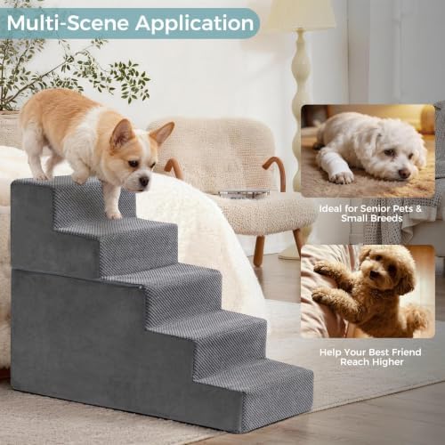 Dog Stairs, Steps and Ramp for High Bed & Sofa, 13-24" H Detachable Pet Stairs for Small Medium Dogs, Sturdy 40D Foam, Non-Slip, Washable Cover with Lint Roller, Grey - Image 4