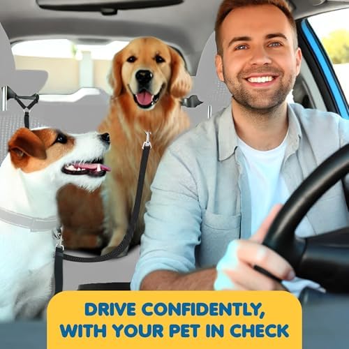 SunGrow Dog Seatbelt & Leash, Universal Vehicle Seatbelt Harness for Car Headrest, Pet Travel Essential, Adjustable Lead, Black Nylon, 19”-31” & 14-19” x 17-30”, 2 Pcs. Per Pack - Image 6