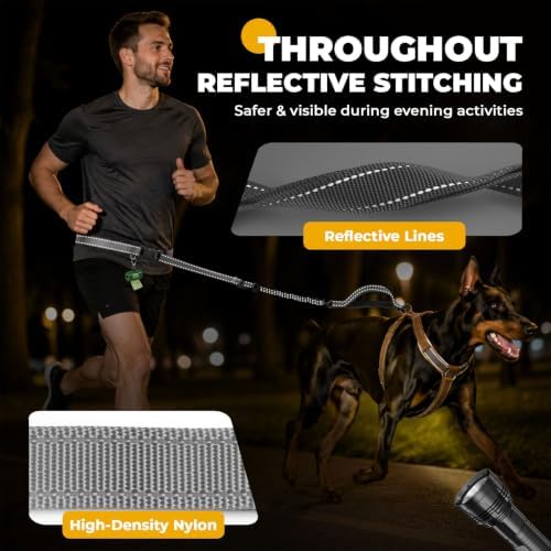 PETCARE 4 in 1 Hands Free Dog Leash with Car Seatbelt Buckle, Shock Absorbing Bungee Dog Waist Leash Belt for Running Walking Hiking, Dual Handles & Reflective, Adjustable for Small Medium Large Dogs - Image 4