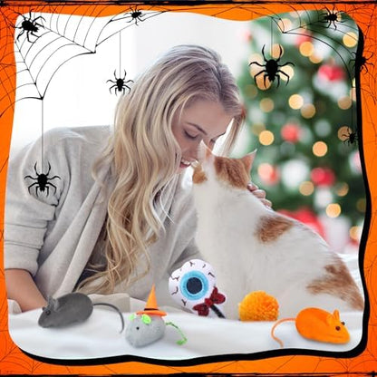 24 Pcs Halloween Catnip Toys, Mice Balls Feather Wands Plush Set - Image 5