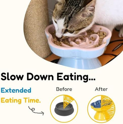 Detachable Slow Feeder Cat Bowl, Unbreakable Elevated Cat Bowls - Heavy Weighted, Non-Slip Raised Slow Feeder, Tilted Small Dogs Slow Feeders Bowl, Dry & Wet Food, Whisker Friendly (Blue, 5.8" - Image 2