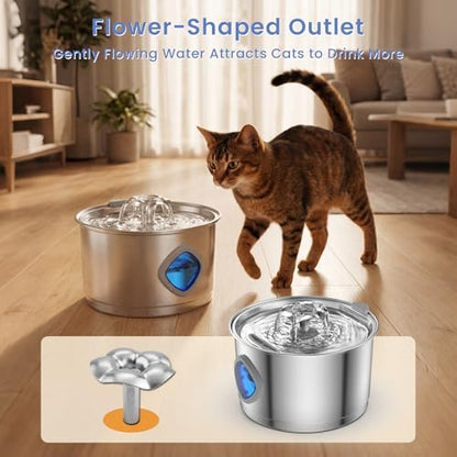 Stainless Steel Cat Water Fountain, 95oz/2.8L Automatic Cat Water Dispenser with 3 Replacement Filters, Pet Fountain for Cats Dogs Indoor, Water Level Window, Quiet Water Pump - Image 3