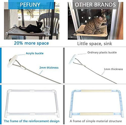 PEFUNY Cat Window Hammock – Mess-Free Waterproof Cats Window Perch for Large Cats, Strong Suction Cup Hammock with Flannel Cover, Indoor Cat Seat, Beige - Image 5