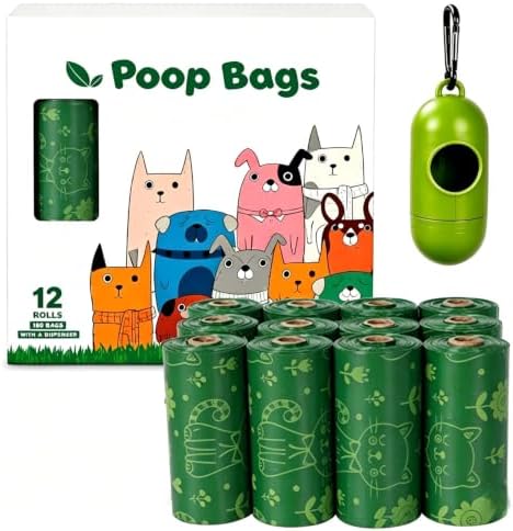 Dog Poop Bags with Dispenser Pet Waste Bags, 12 Rolls (180 Counts Total) by Unknown