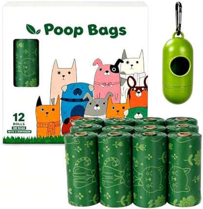 Dog Poop Bags with Dispenser Pet Waste Bags, 12 Rolls (180 Counts Total) by Unknown