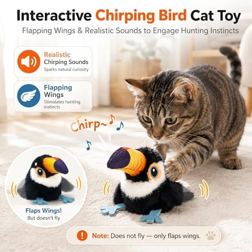 Flapping Bird Cat Toy, Toucan Plush Touch Activated Bird Chirp Cat Toy with Refillable Catnip, USB Rechargeable Interactive Kitten Exercise Toy,4.92"(No Flying) - Image 3