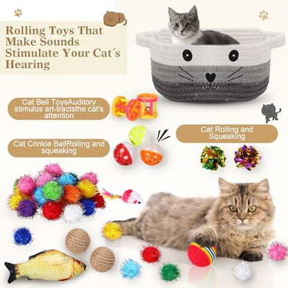 Zopeal 58 Pcs Cat Toy Set with Storage Basket Indoor, Multicolor, 12 Inch - Image 3