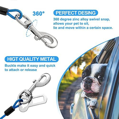Dog Seat Belt Harness for Car,2pcs Dog Seatbelt of Coated Wire Leash Safety Restraint,No Chew Tether Cable Vehicle Dogs Accessories,Double Clips & Latch (2 Pack Red+Blue, 32 inch/80 CM) - Image 6