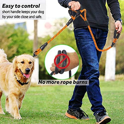 JSXD Heavy Duty Double Handle Dog Leash - 5 FT with Comfortable Padded & Reflective Rope for Small, Medium, Large Dogs (Rope-Orange) - Image 3