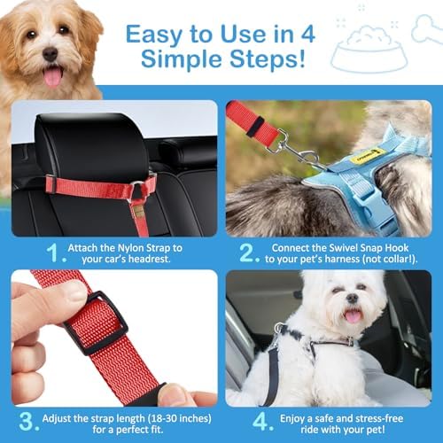 3 Pack Dog Seat Belt for Car, Car Headrest Restraint Adjustable Nylon Fabric, Dog Restraints Vehicle Seatbelts Harness (Black & Red & Purple) - Image 4