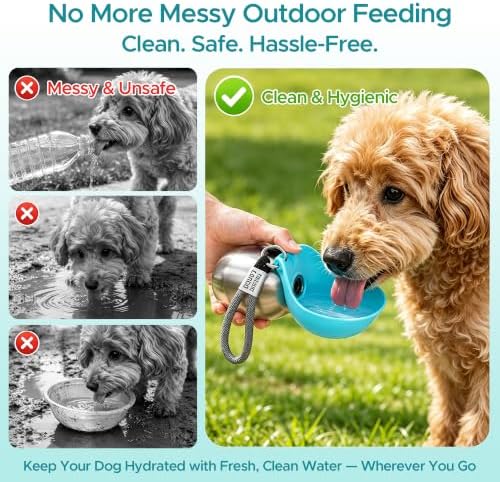 Stainless Steel Dog Water Bottle with Bowl, Portable Leak-Proof for Travel - Image 4