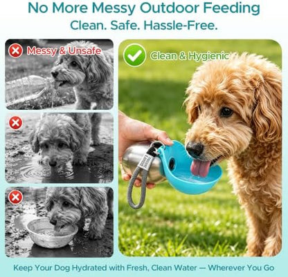 Stainless Steel Dog Water Bottle with Bowl, Portable Leak-Proof for Travel - Image 4