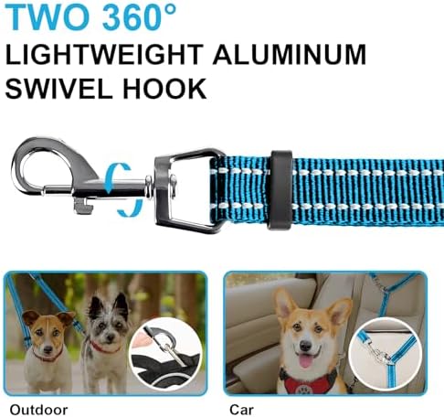 MingXpet Double Dog Leash for Two Dogs, No Pull Dog Leash, 360° Swivel No Tangle for Small Dogs Walking & Training, Shock Absorbing Reflective Bungee, Blue - Image 3