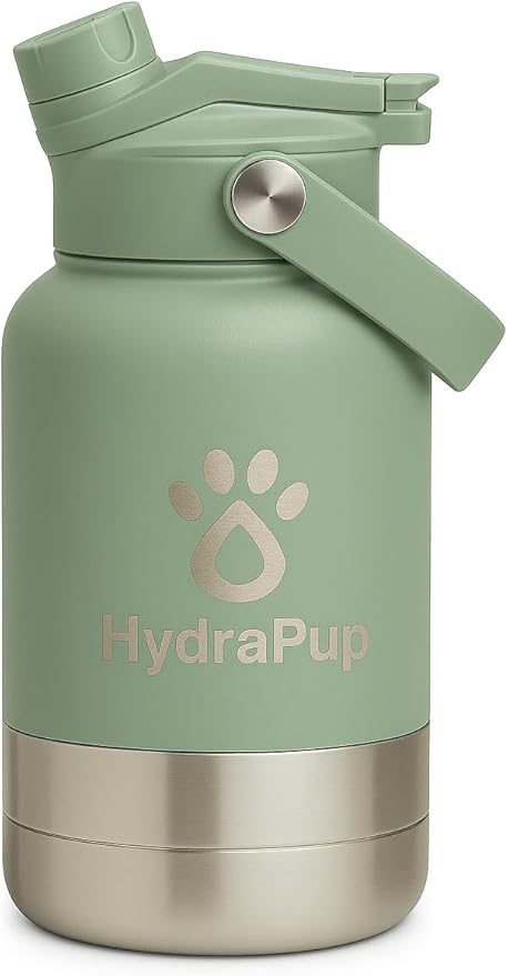 32oz Insulated Water Bottle with Dog Bowls – Human & Pet Shared Use, Stainless Steel Leakproof Travel Bottle (Sage Green)