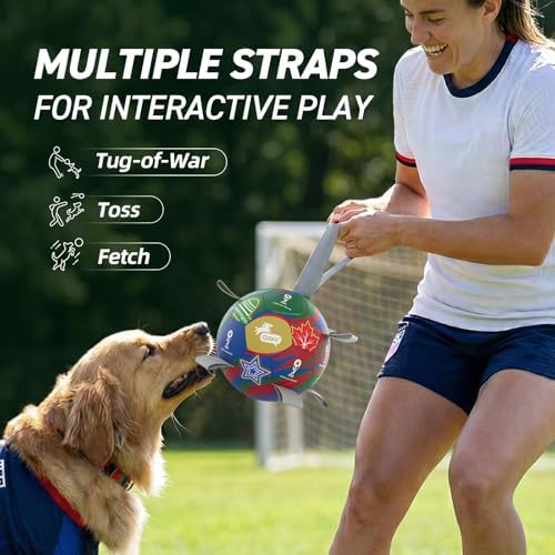 QDAN Dog Soccer Ball with Straps, 7 Inch World Cup Soccer Ball for Dogs, Water Toy, Dog Ball Toys for Medium Large - Image 2