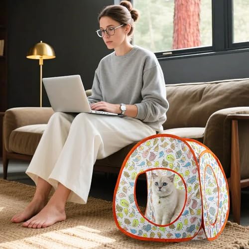 Andiker Cat Tent, 3 Holes Safe and Strong Cute Cats Tunnel Collapsible Easy to Carry Cat House for Indoor Cats Kittens Hiding Playing Training Sleeping (Tent Bird) - Image 6
