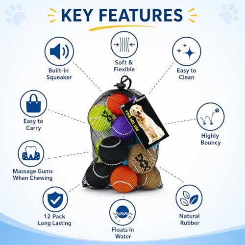 INSUM Tennis Balls for Dogs, 12 Pack Colorful Dog Toys Balls - Image 3