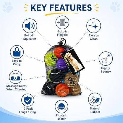 INSUM Tennis Balls for Dogs, 12 Pack Colorful Dog Toys Balls - Image 3