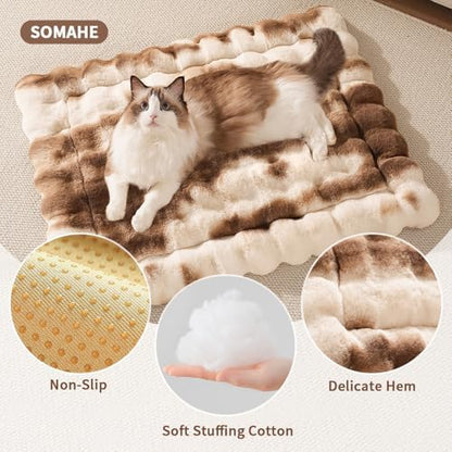 SOMAHE Cat Bed, Plush Faux Fur Kneading Flat Mat - Machine Washable Fluffy Pet Bed for Indoor Cats, Non-Slip Small Kitten Bed, Therapeutic Knead Cat Mat for Couch & Window Sill, 23"×15" Inch,Brown - Image 5